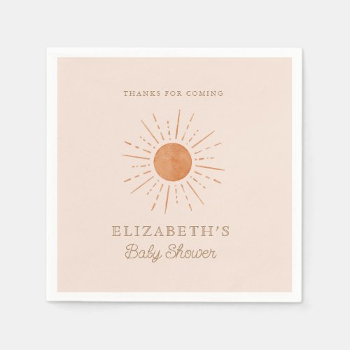 Here comes the sun Burnt Orange Sun Baby Shower Napkins