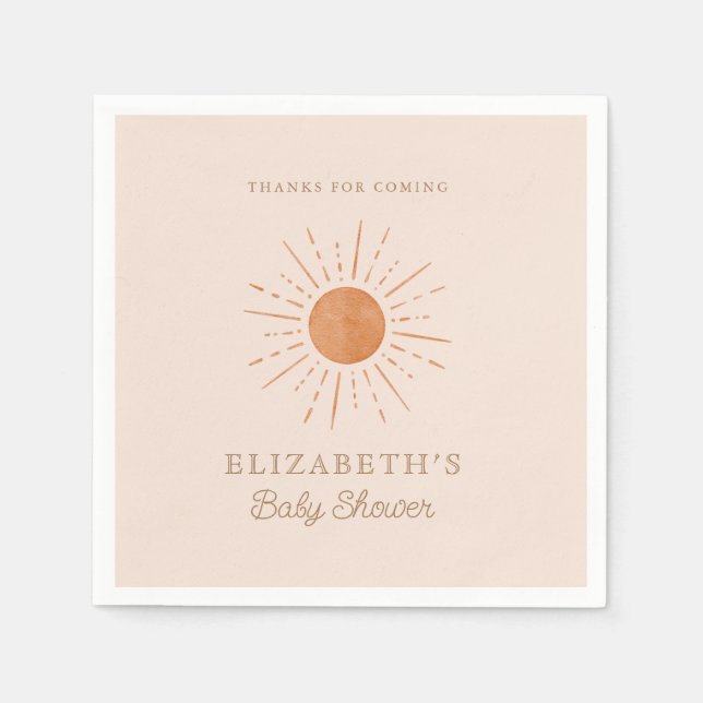 Here comes the sun Burnt Orange Sun Baby Shower Napkins (Front)