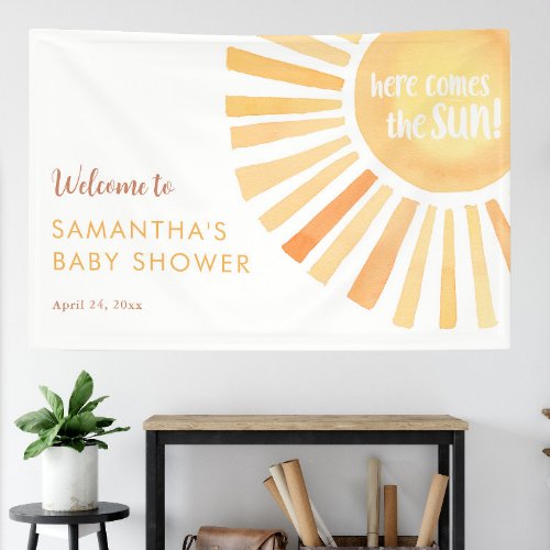 Here comes the sun gender neutral baby shower banner