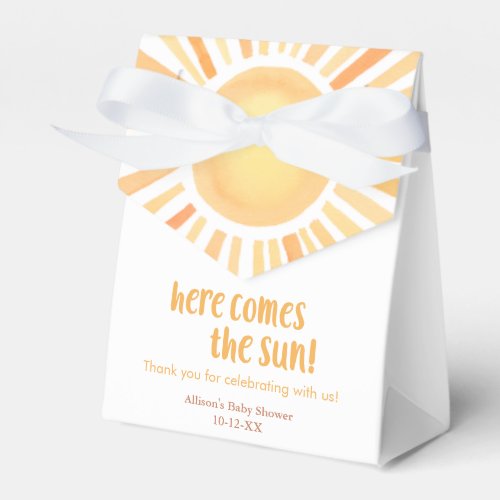 Here comes the sun gender neutral baby shower favor boxes