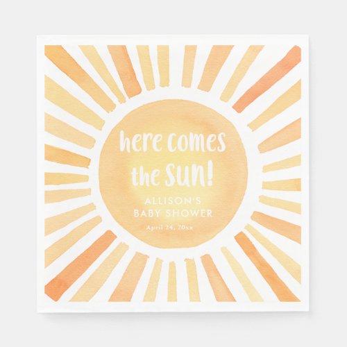 Here comes the sun gender neutral baby shower napkins