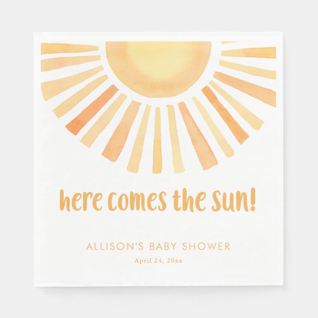 Here comes the Sun gender neutral baby shower Napkins (Front)