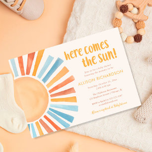 Here comes the sun gender neutral boho baby shower invitation