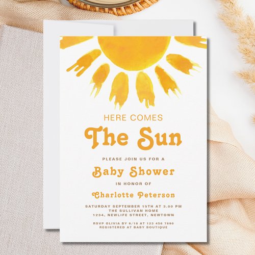 Here Comes The Sun Gender_Neutral Boho Baby Shower Invitation