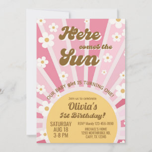 Here comes the Sun girl 1st birthday invitation. Invitation