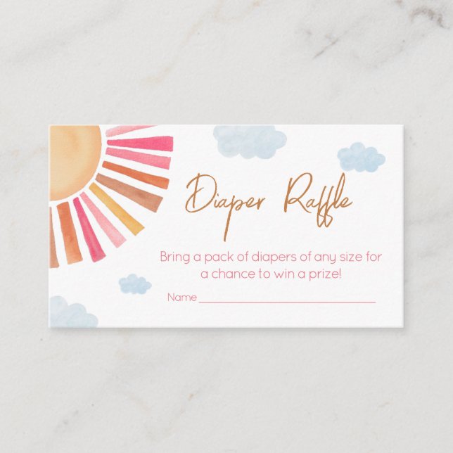 Here Comes The Sun Girl Baby Shower Diaper Raffle Enclosure Card (Front)