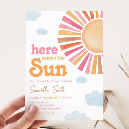 Here Comes The Sun Girl Baby Shower Invitation