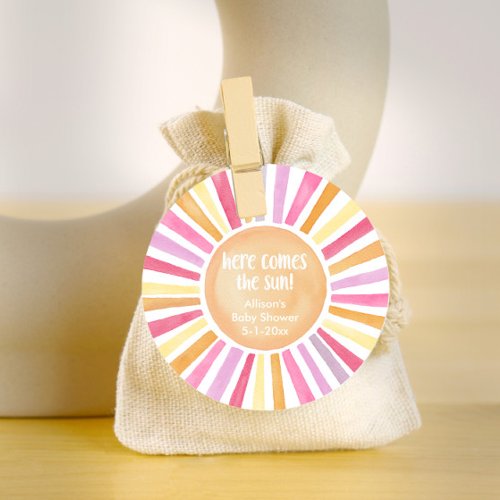 Here comes the sun girl baby shower sunshine favor tags