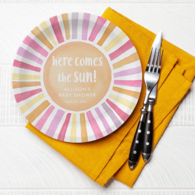 Here comes the sun girl baby shower sunshine paper plates (Creator Uploaded)