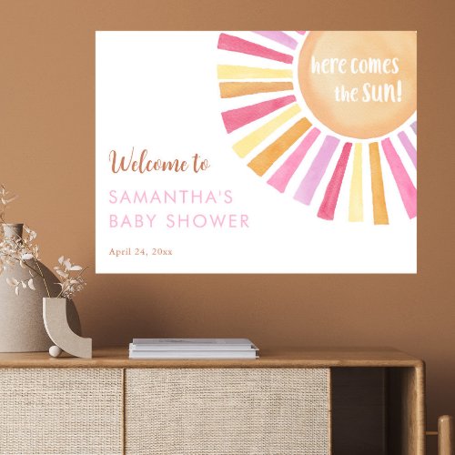 Here Comes the Sun girl baby shower welcome Poster
