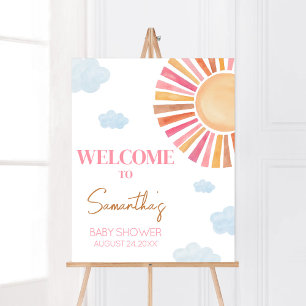 Here Comes The Sun Girl Baby Shower Welcome Poster