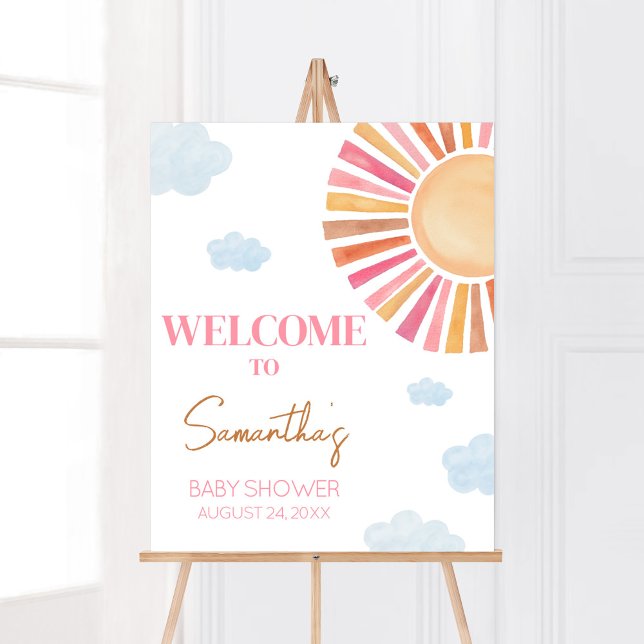Here Comes The Sun Girl Baby Shower Welcome Poster (Sunshine Baby Shower Welcome Sign)
