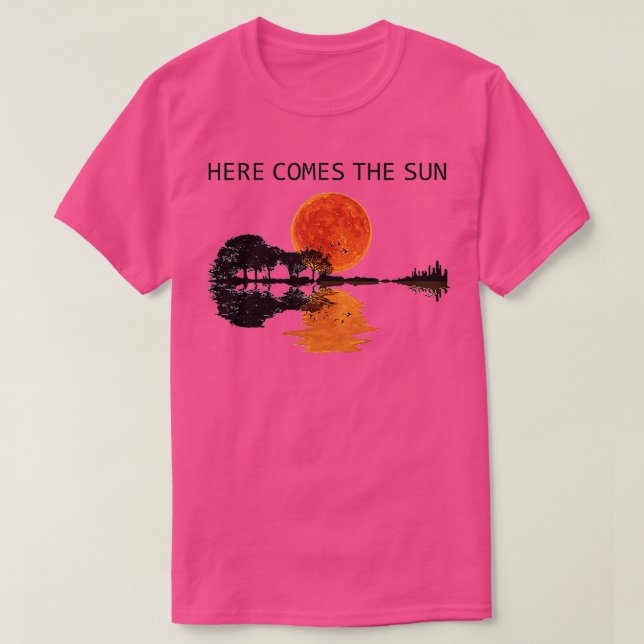 Here Comes The Sun Guitar Shadow Water Retro Sunse T-Shirt (Design Front)