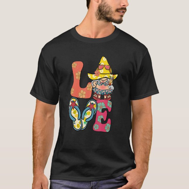 Here Comes The Sun Love Gnome Summer Retro Beach V T-Shirt (Front)