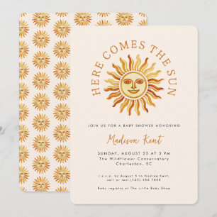 Here Comes the Sun Modern Boho Sun Baby Shower Invitation