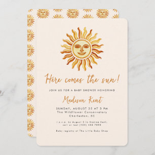 Here Comes the Sun Modern Boho Sun Baby Shower Invitation