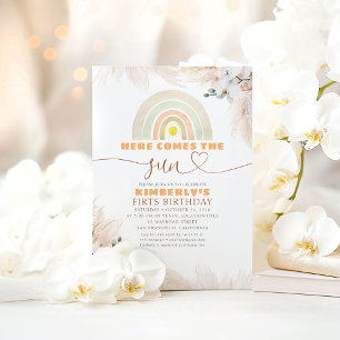 Here Comes The Sun Rainbow 1st Birthday Invitation