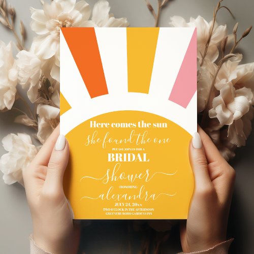 Here Comes the Sun Ray Yellow Bridal Shower  Invitation