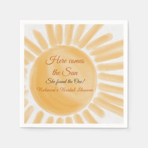 Here Comes the Sun Ray Yellow Bridal Shower Napkins