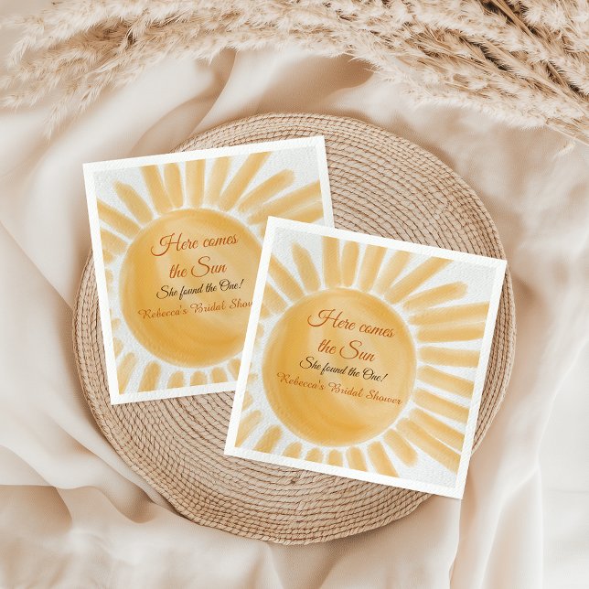 Here Comes the Sun Ray Yellow Bridal Shower Napkins (Creator Uploaded)