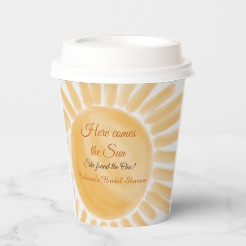 Here Comes the Sun Ray Yellow Bridal Shower Paper Cups