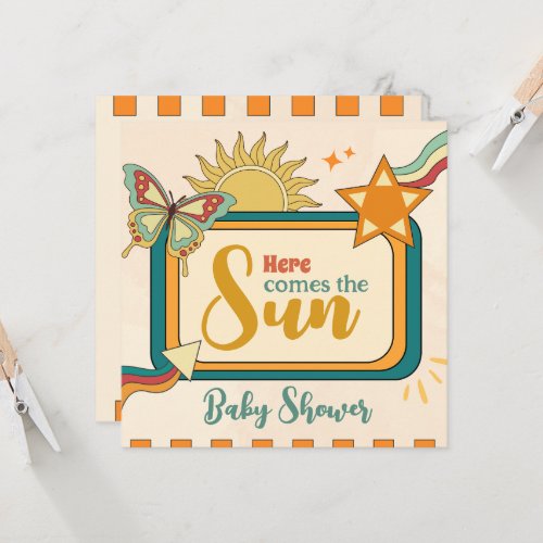 Here comes the sun Retro Baby Shower Invitation