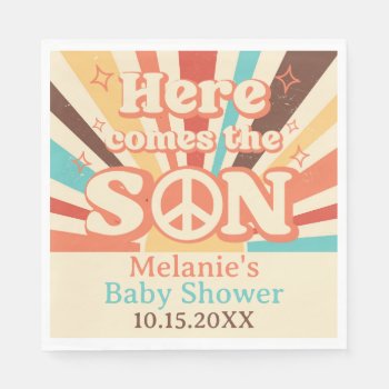 Here Comes The Sun Retro Baby Shower Party Napkins by YourMainEvent at Zazzle