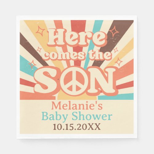 Here Comes The Sun Retro Baby Shower Party Napkins