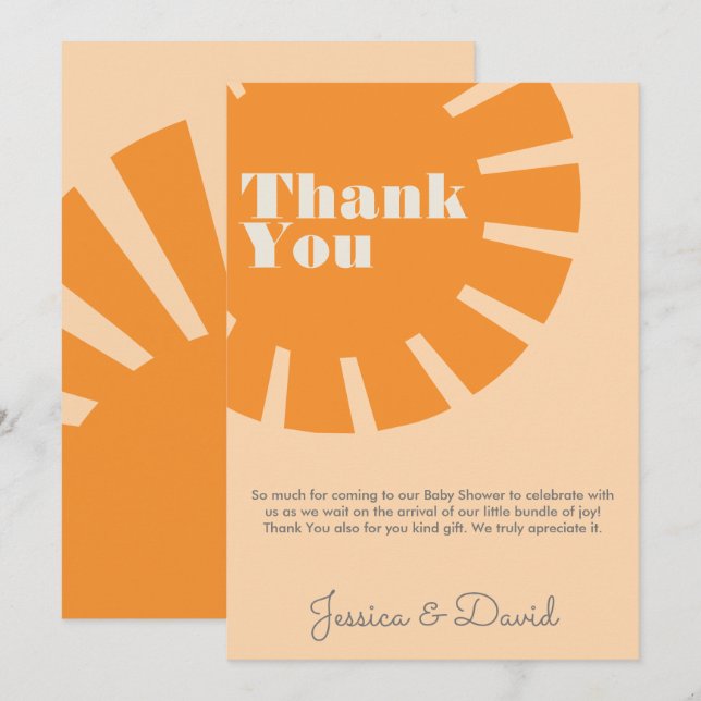 Here Comes the Sun Retro Baby Shower Thank You Card (Front/Back)