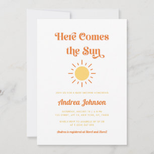 Here Comes the Sun Retro Boho Sunshine Baby Shower Invitation