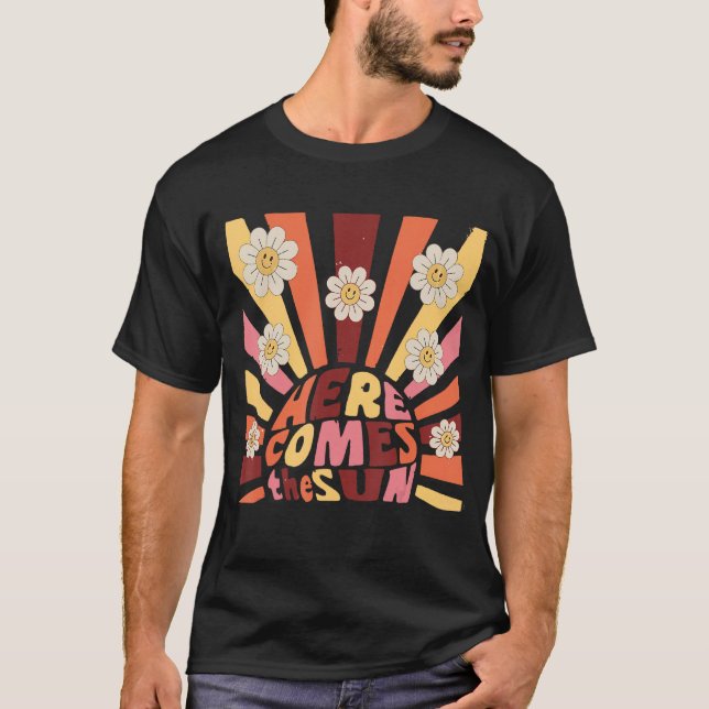 Here Comes The Sun Retro Floral Summer Vacation Oc T-Shirt (Front)