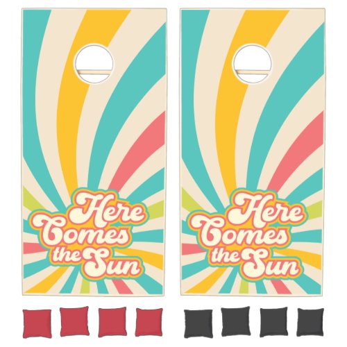 Here Comes The Sun Retro Summer Vibes Cornhole Set