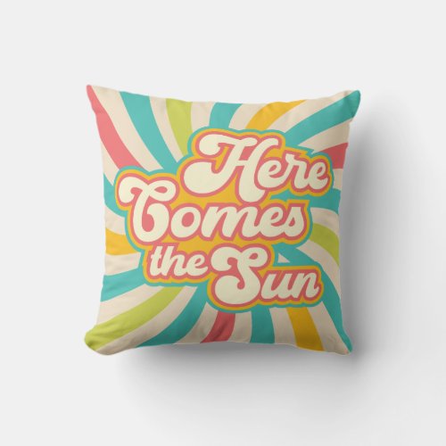 Here Comes The Sun Retro Summer Vibes Throw Pillow
