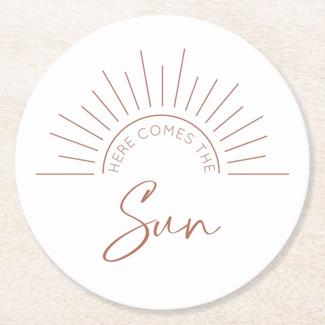 Here Comes The Sun Round Paper Coaster (Front)
