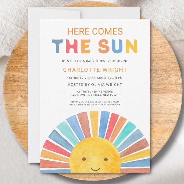 Here Comes the Sun Sunshine Baby Shower Invitation (Creator Uploaded)