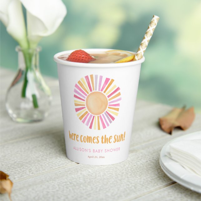 Here comes the sun sunshine girl baby shower paper cups (Insitu)