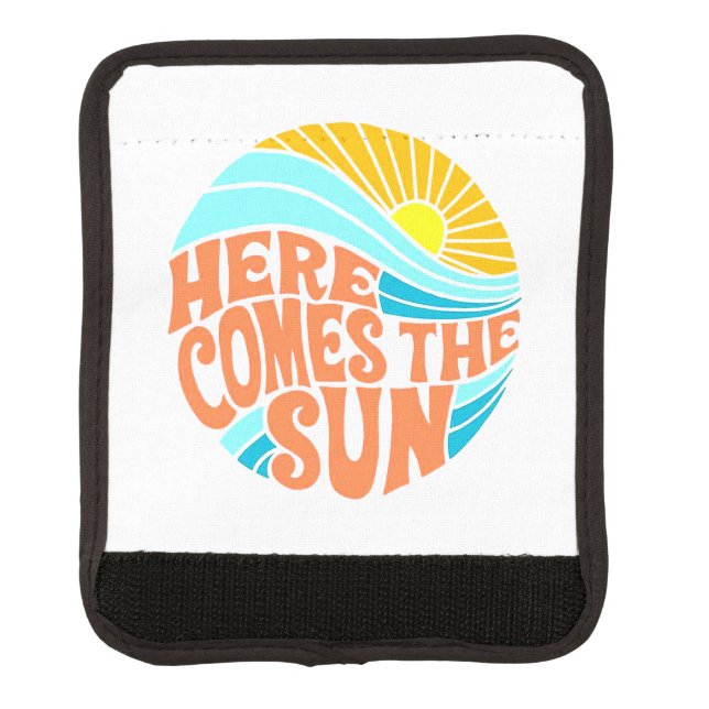 Here Comes the Sun Tee, Retro Style, Hippie Style Luggage Handle Wrap (Front)