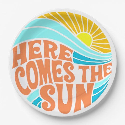 Here Comes the Sun Tee Retro Style Hippie Style Paper Plates