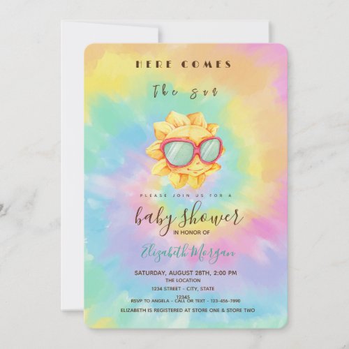 Here Comes The Sun Tie Dye Baby Shower   Invitation
