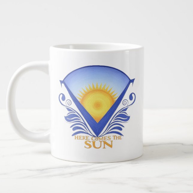 Here Comes the Sun - Vibrant Sunrise Graphic Giant Coffee Mug (Left)