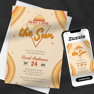 Here Comes The Sun Vintage Groovy Baby Shower Invitation