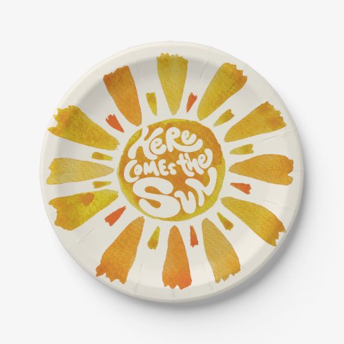 Here Comes The Sun Watercolor Baby Shower Paper Plates