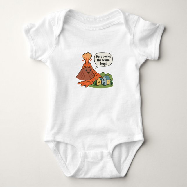 Here Comes the Warm Hug! Volcano Humor  Baby Bodysuit (Front)
