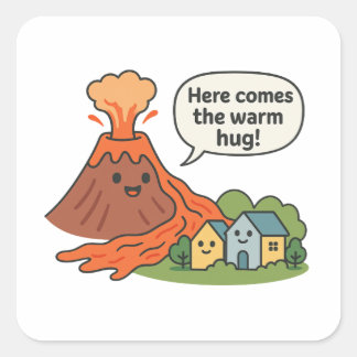Here Comes the Warm Hug! Volcano Humor Square Sticker