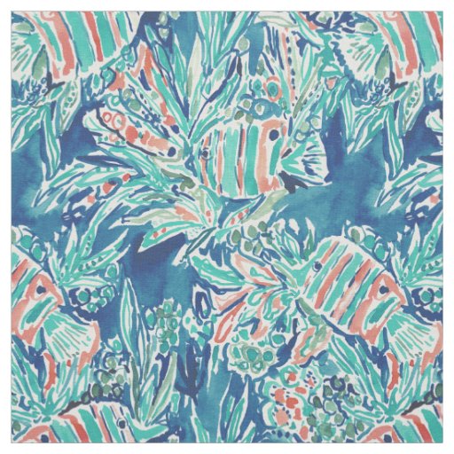 HERE FISHIE Tropical Fish Nautical Pattern Fabric