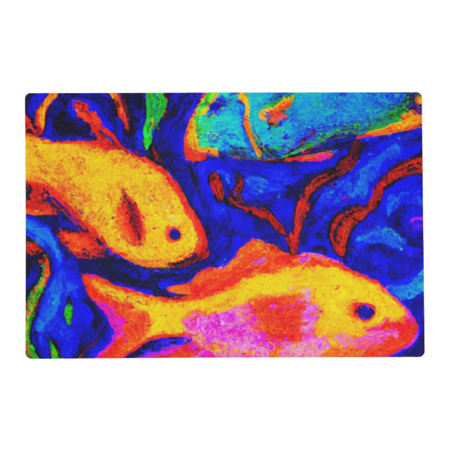Here Fishy Fishy Tropical laminated placemat  (Front)