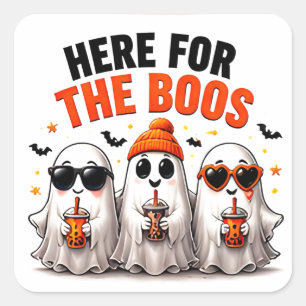Here For The Boos Funny Ghost Friends Halloween Square Sticker