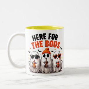 Here For The Boos Funny Ghost Friends Halloween Two-Tone Coffee Mug