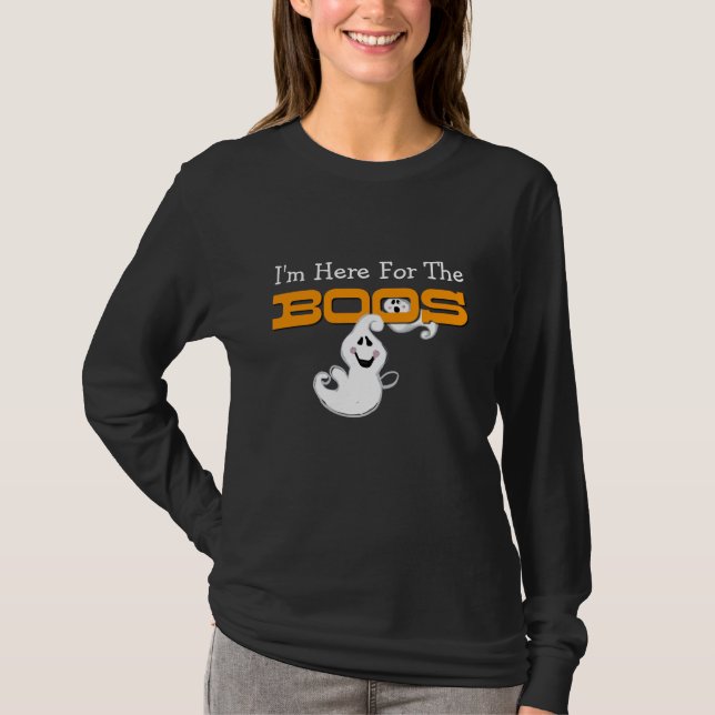 Here For The Boos Novelty Ladies Halloween T-Shirt (Front)