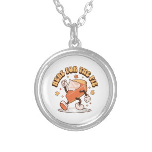 Here for the Pie - Funny Thanksgiving Pumpkin Pie Silver Plated Necklace